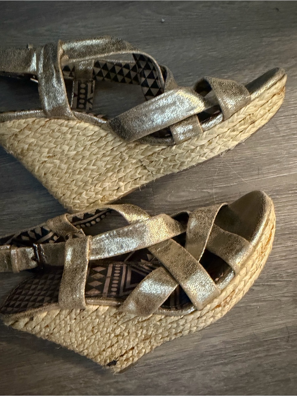 Jessica Simpson Gold Braided Espadrille Wedge Sandals